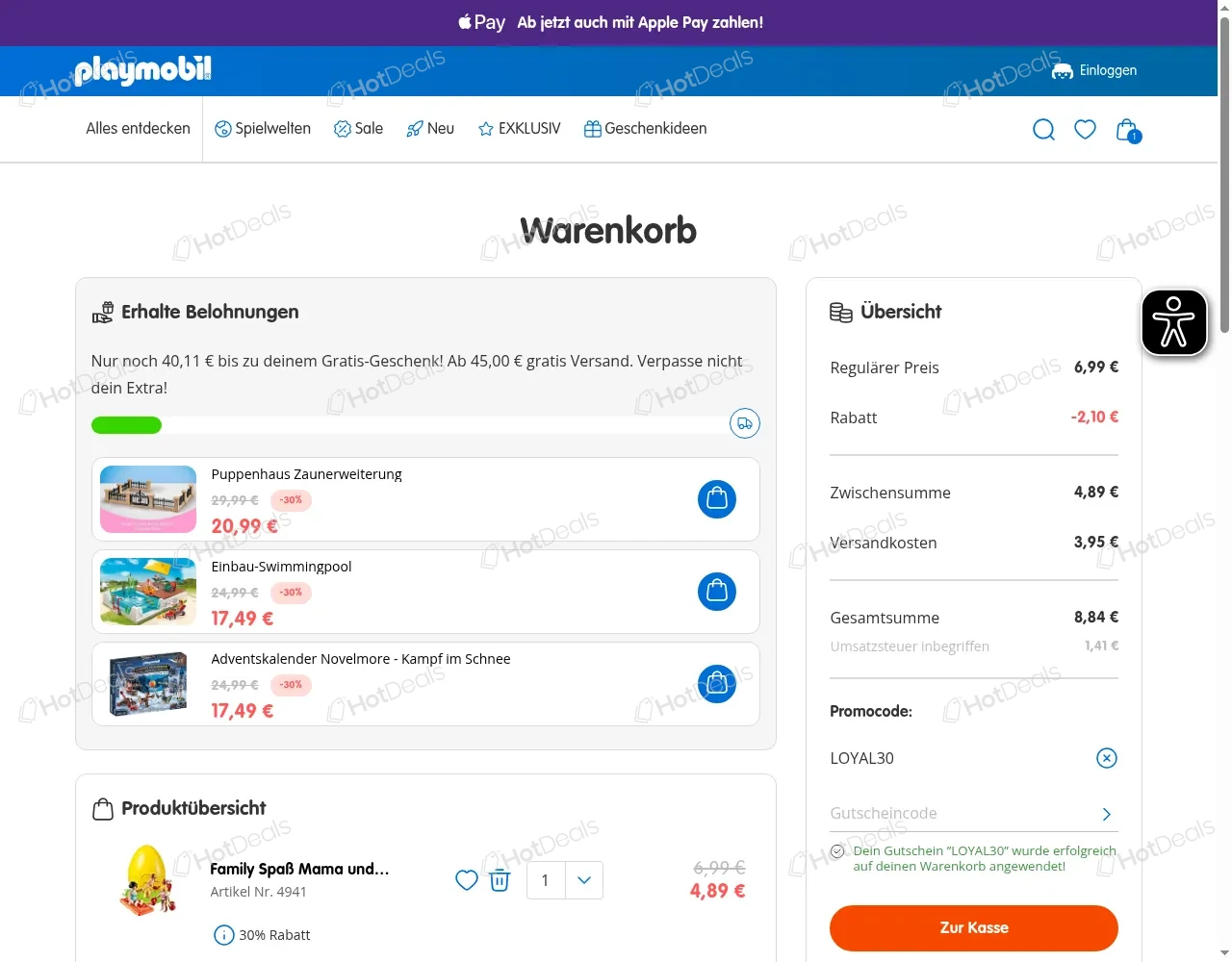 Schritte zum Einlösen eines PLAYMOBIL Gutscheincodes beim Checkout