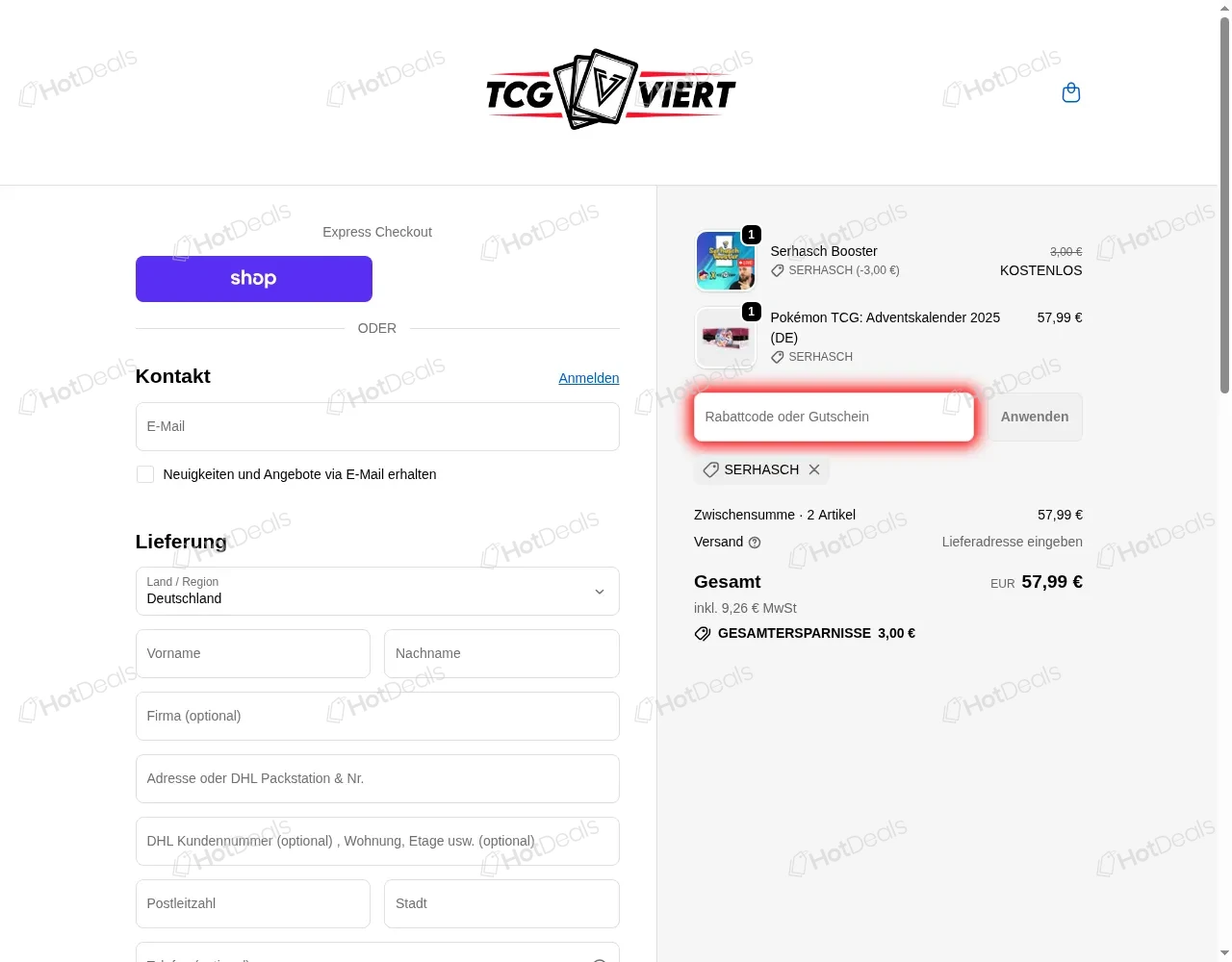 Schritte zum Einlösen eines PokeViert Gutscheincodes beim Checkout